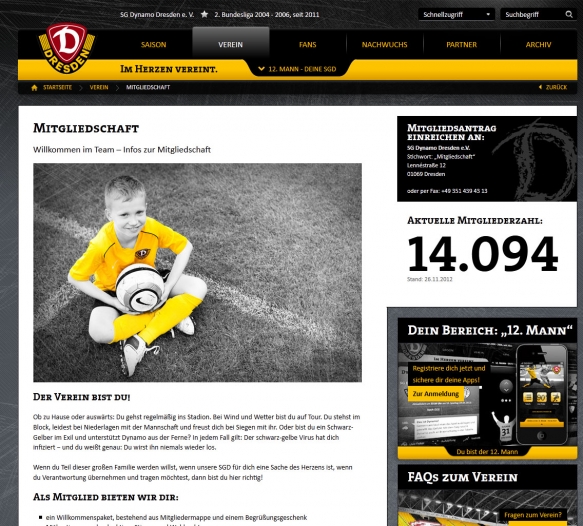 Neue Internetseite der SG Dynamo Dresden